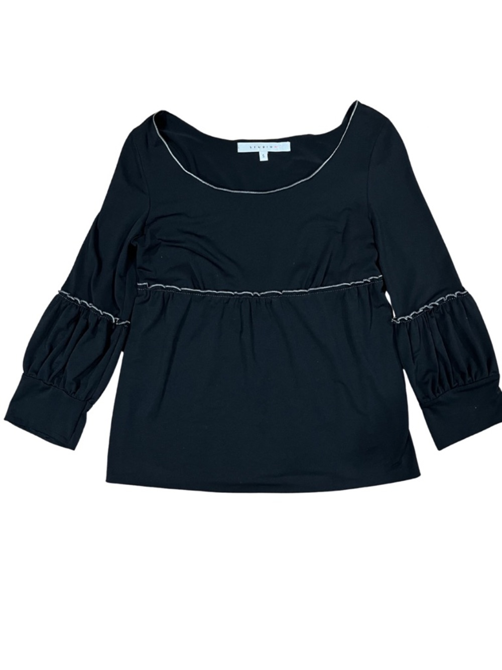 Studio M Black Scoop Neck 3/4 Sleeve Tunic with Contrast Piping